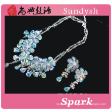 handmade vintage style multi layer blue beaded statement stone crystal flower chunky fashion wholesale bubble bib necklaces